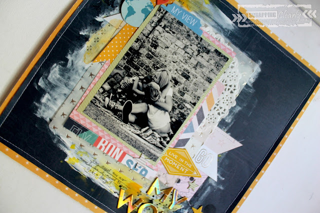 "My World"  layout by Bernii Miller for Scrapping Clearly using pink Paislee Atlas collection. 