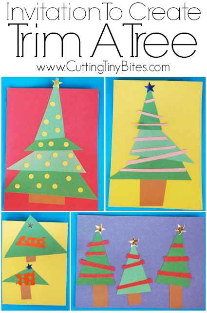 Invitation to Create: Trim A Tree. Open ended, creative, quick and easy kids paper Christmas craft. Great for color and shape recognition. Perfect for toddlers, preschoolers, and elementary.