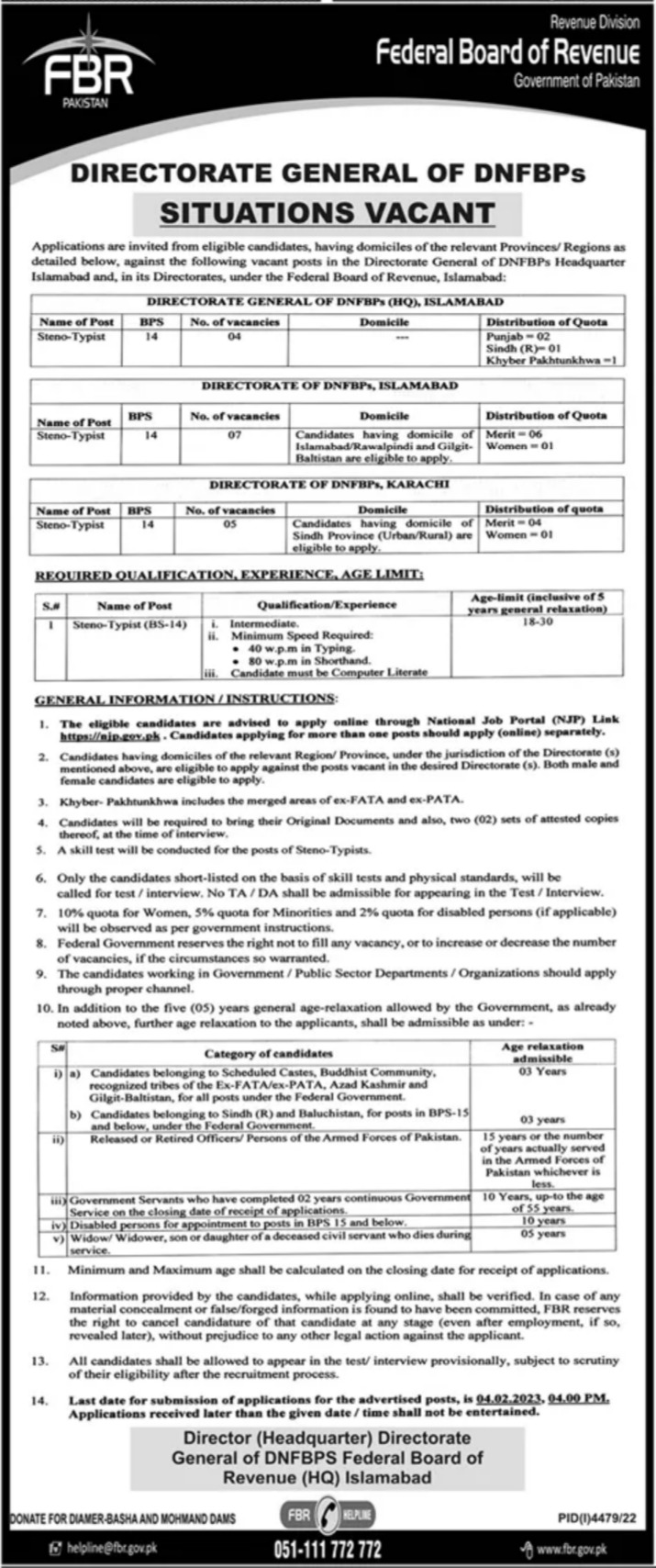 Latest Government jobs in Federal Board of Revenue FBR in Management and others can be applied till NaN undefined NaN or as per closing date in newspaper ad. Read complete ad online to know how to apply on latest Federal Board of Revenue FBR job opportunities.