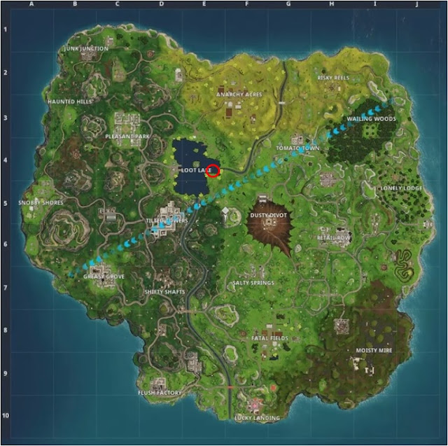 The map location of the Treasure found in Week 1 Treasure Map challenge of Season 4 in Fortnite: Battle Royale
