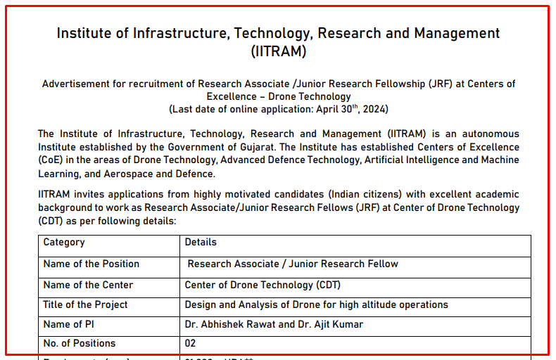 IITRAM Recruitment 2024 for JRF Post