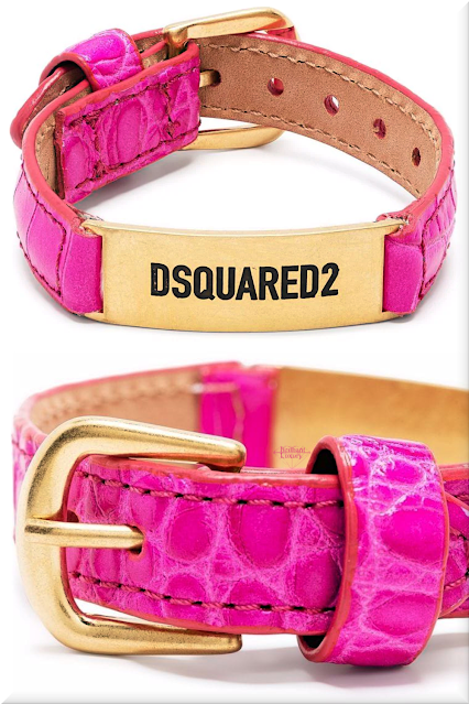 ♦Dsquared2 pink engraved leather-belt bracelet #dsquared #jewelry #pink #pantone #brilliantluxury