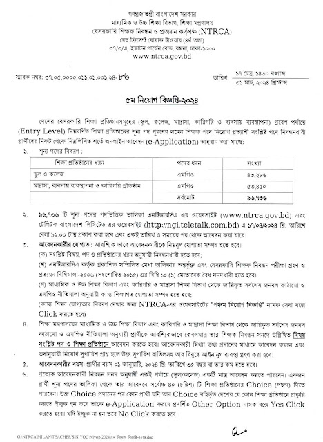 Shikkhok Nibondhon NTRCA 5th Cycle Recruitment Circular