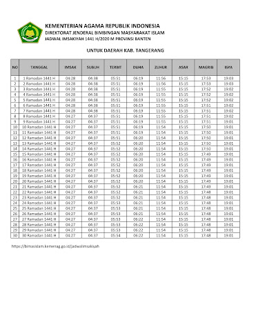 Jadwal Imsak Kabupaten Tangerang Tahun 2020 / 1441 Hijriah