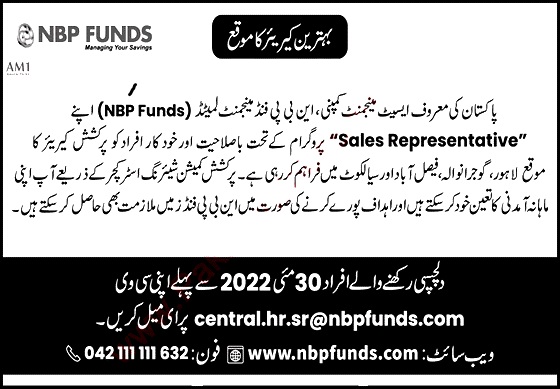 Sales Representative Latest Jobs in NBP Funds Management Limited May 2022 National Bank of Pakistan