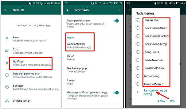 Mengganti Nada Dering Pesan Pribadi WA