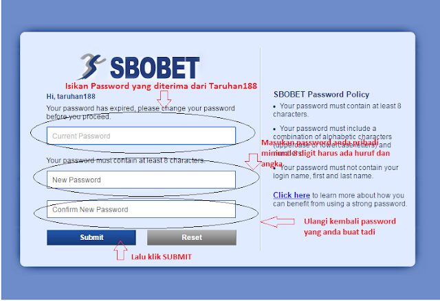 Kolom untuk mengganti password