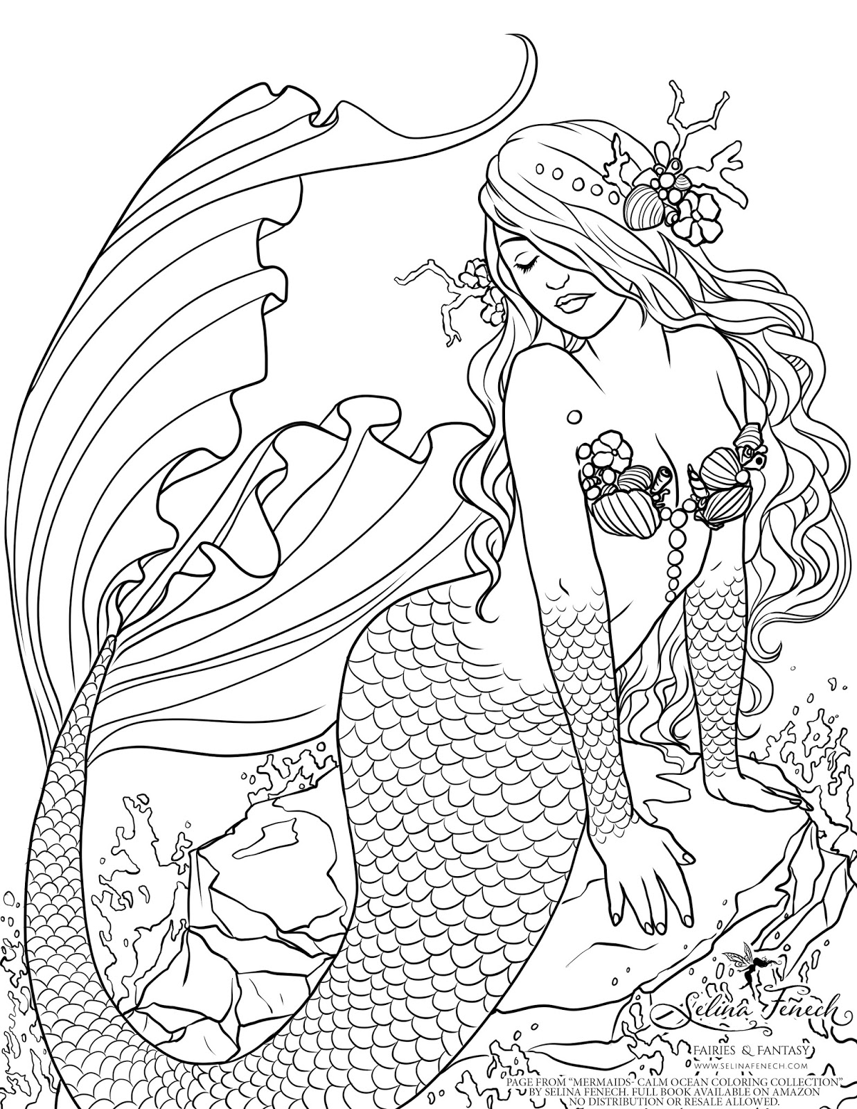 Enchanted Designs Fairy & Mermaid Blog: June 2015 Myth realistic mermaid illustrations coloring page.