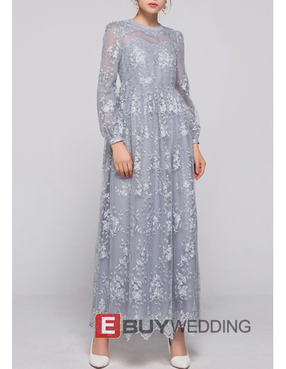Elegant Empire Ankle Length Lace Mother Dresses with Long Sleeves