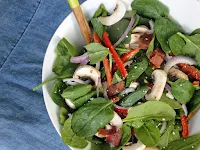 Spinach salad with strawberries, Pine Nuts, Mushrooms and Sweet Balsamic Vinaigrette