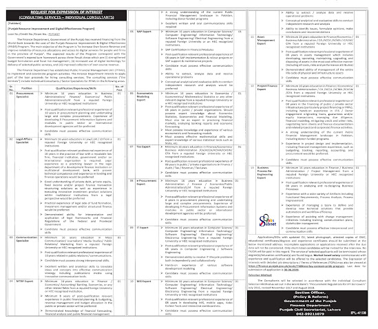 Punjab Finance Department Jobs 2023 New Advertisement