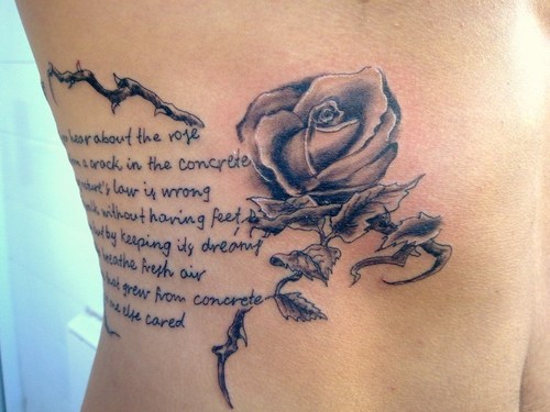 Rose Tattoo And Writing Tattoo On Side Body Middot Rose Tattoo And Writing 
