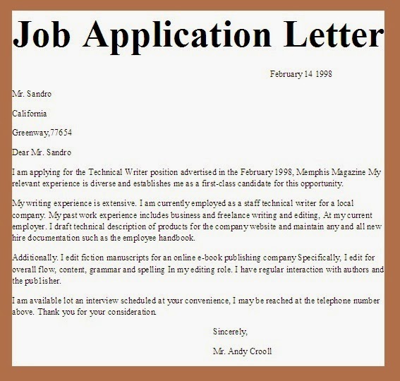 Sample Job Application Letter For Any Vacant Position ...