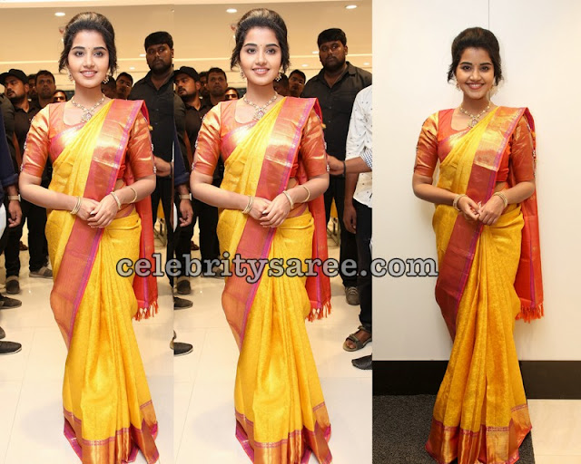 Anupama Parameshwaran Yellow Kanchi Pattu Sari