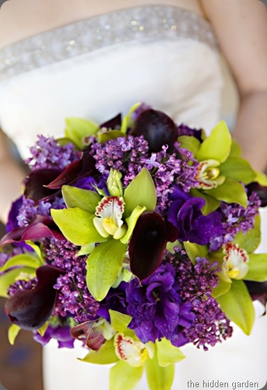 Another combination I like lime green cymbidiums with deep eggplant mini