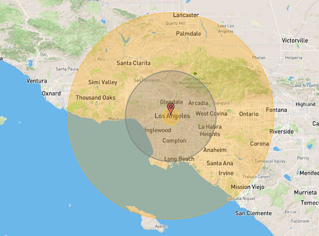Симуляция взрыва 100-мегатонной бомбы над Лос-Анжелесом