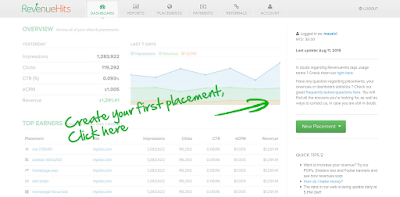 Tampilan Dashboard RevenueHits