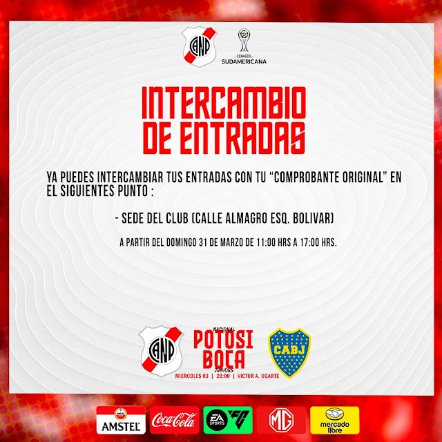 Ya disponible el Intercambio de Entradas para el Nacional Potosi vs Boca Juniors