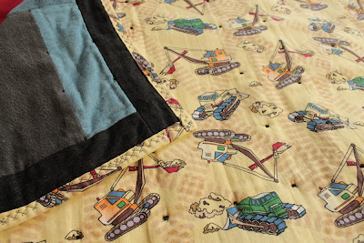 construction equipment baby quilt with denim