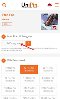 Top up diamond free fire di unipin