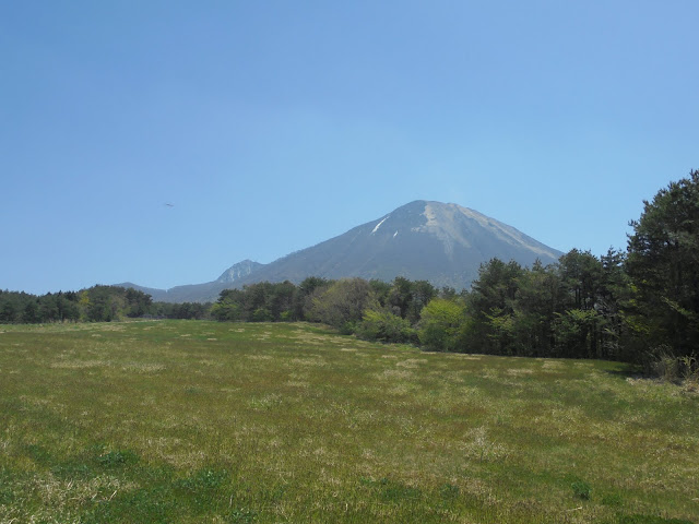 牧草地の上の方から大山を望む