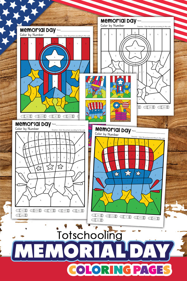 memorial day color by number totschooling toddler preschool kindergarten educational printables
