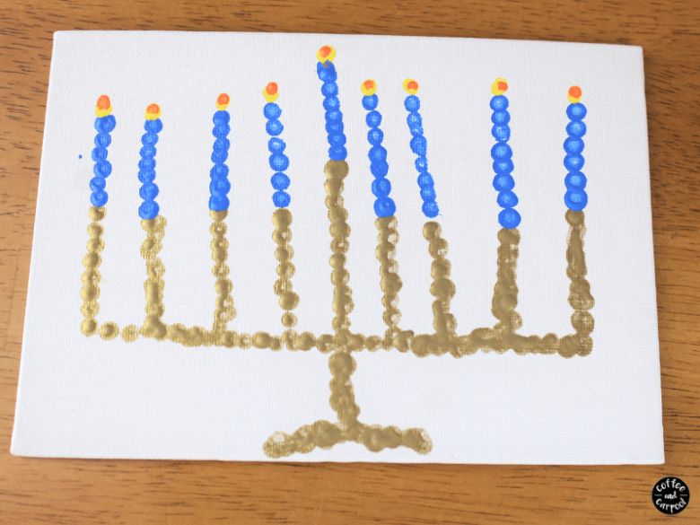 Hanukkah pointillism art for kids