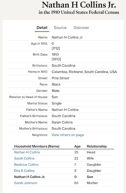 family information listing for Collins family 1910 US census