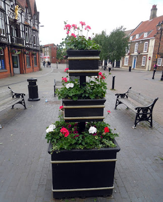 Brigg in Bloom town centre planters containing colourful flowers in 2018 