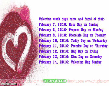 List of Valentine and Love calendar of 2016