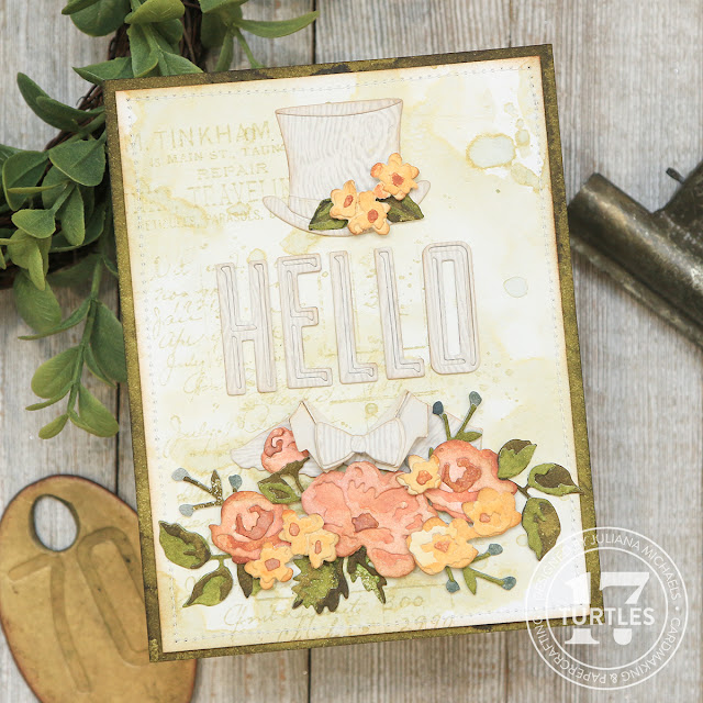 Tailored Hello Card by Juliana Michaels featuring Tim Holtz Sizzix 2023 Tailored, Brushstroke and Alphanumeric Emporium