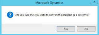 AX pop up asking if we are sure we want to convert this prospect to a customer