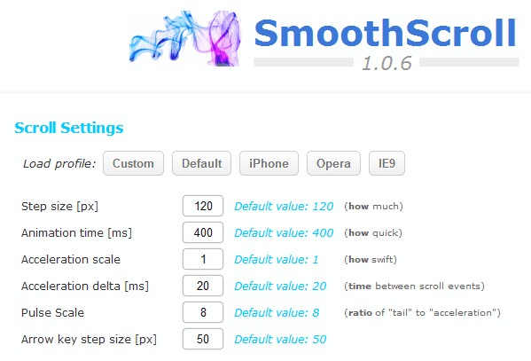 smooth scroll settings