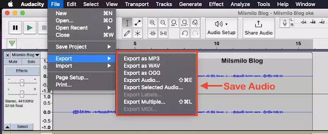 Cara menyimpan file di audacity, cara export file di audacity ke laptop, membuka dan save audio di audacity