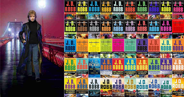 Nora Roberts as J.D. Robb, with a montage of her “In Death” novels.