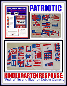 End-of-Year Patriotic Response in Kindergarten Art to the Picture Book, "Red, White and Blue" by Debbie Clement