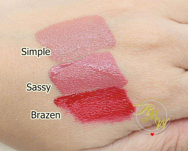 a swatch photo of BLK Long-Lasting Liquid Matte Lipsticks review - Simple, Sassy and Brazen.