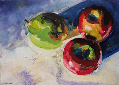 An acrylic painting of fruit.