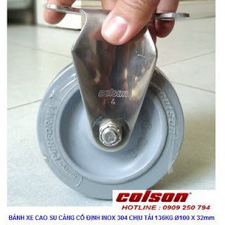 Bánh xe cao su 100x32mm càng inox 304 cố định Colson | 2-4408-444 www.banhxedayhang.net