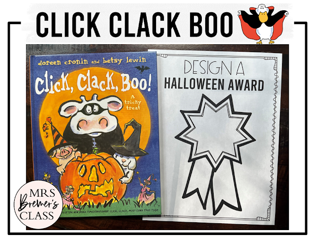 Click Clack Boo book activities unit with printables, literacy companion activities, and reading worksheets for Halloween in Kindergarten and First Grade