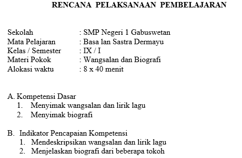 RPP Bahasa Indramayu Kelas 9 Semester Ganjil Kurikulum 2013 Tahun Pelajaran 2020/2021