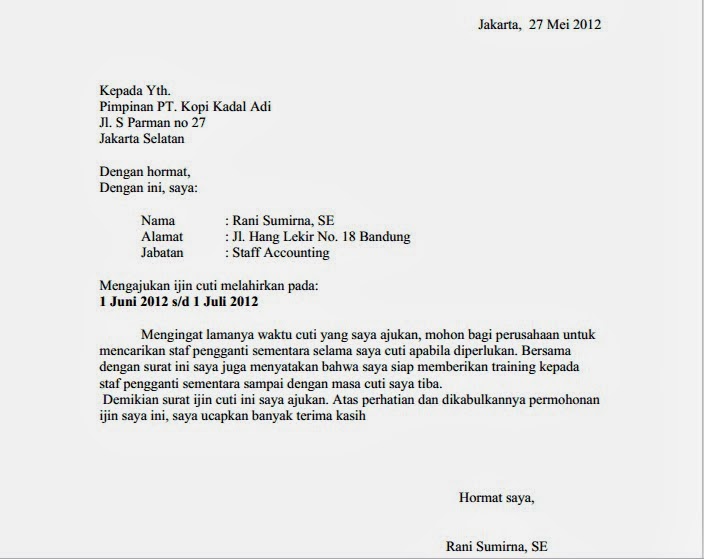 Contoh Surat Permohonan Cuti  newhairstylesformen2014.com