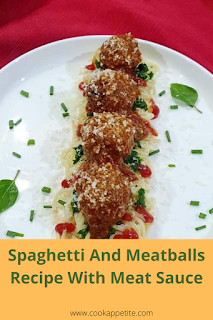 Meatballs on top of spaghetti.  This spaghetti and meatballs recipe is super easy to make and come out flavorful every time I make it. They are perfect as an appetizer, breakfast, much or dinner. In less than an hour you'll have a perfect and delicious meal. A pitch-perfect crowd pleaser. Everyone will fall in love.