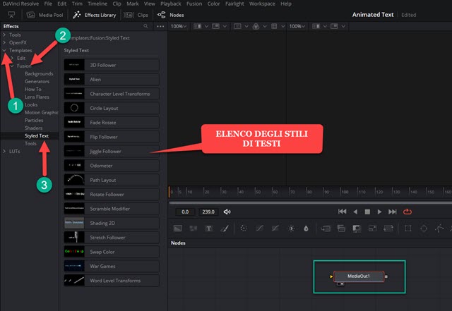 stili di testi davinci resolve