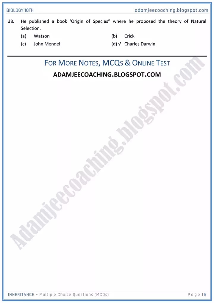 inheritance-mcqs-biology-10th