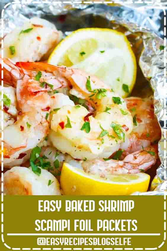 Easy Baked Shrimp Scampi Recipe made in Foil Packets! | Baked Shrimp Scampi is tossed in a delicious garlic and butter white wine sauce, made in convenient foil packets, and is healthy, low-carb, gluten-free, low-carb, and can be made Paleo and Whole30.  This easy weeknight dinner recipe comes together in under 20 minutes, too! #EasyRecipesBlogSelfe #evolvingtable #lowcarb #keto #shrimp #dinner #EasyRecipesDinner