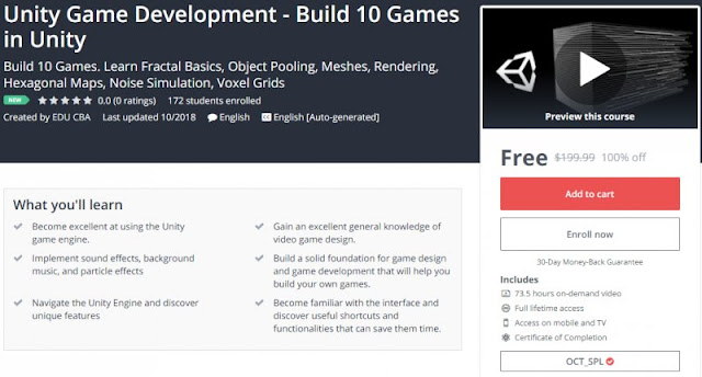 [100% Off] Unity Game Development - Build 10 Games in Unity| Worth 199,99$ 