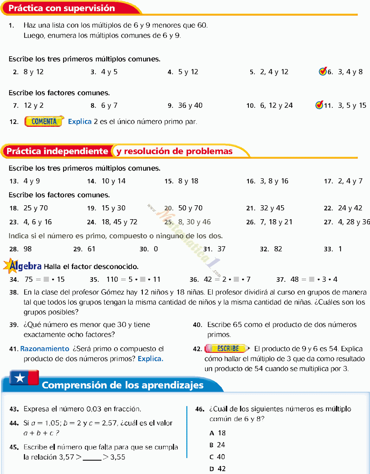 M c m De 12 Y 16 FACTORES Y MULTIPLOS EJEMPLOS RESUELTOS DE MATEMATICA 6SEXTO AÑO PDF