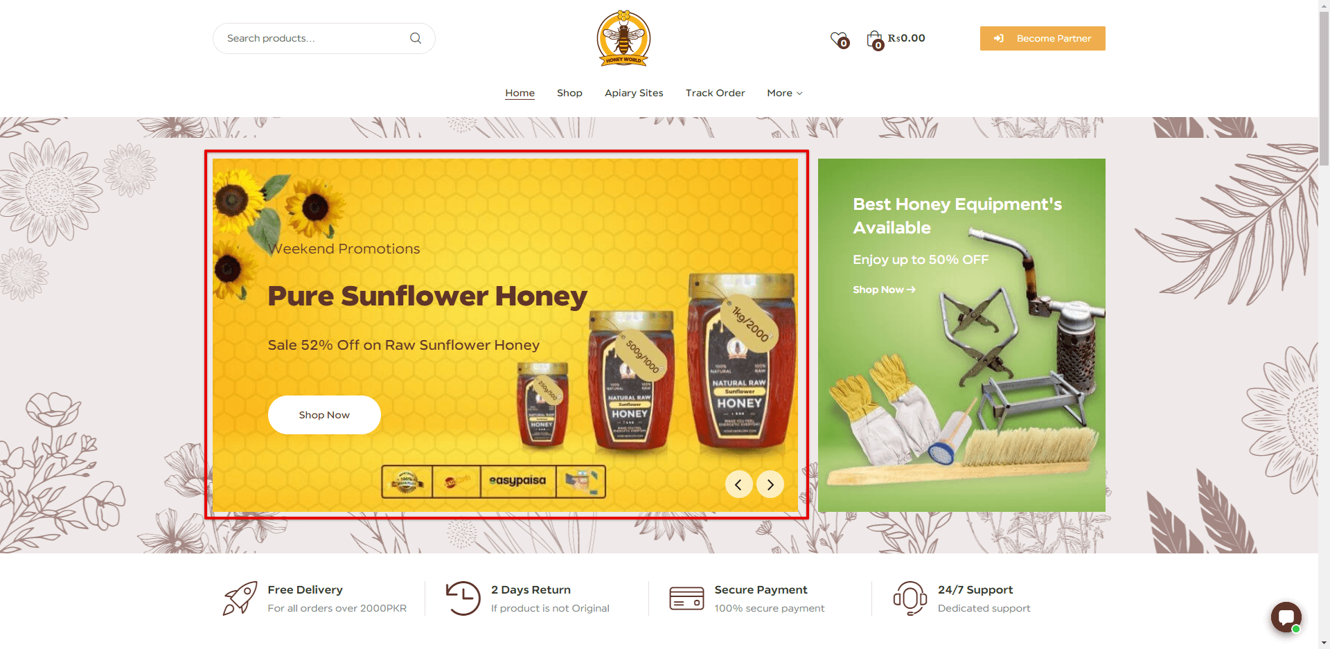Slider Category Banner for Honey Online Store