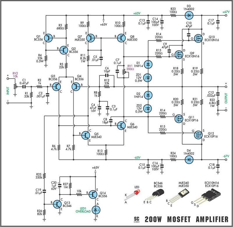  Rangkaian 200W MOSFET Amplifier S S E